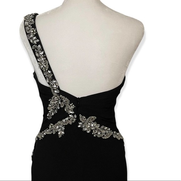 FIESTA long Black beaded sequin Prom Special Event One shoulder Gown XS - Picture 5 of 7